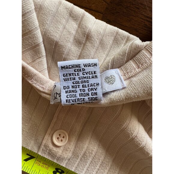 Love Streak Womens Top S Ribbed Light Blush Button-Up Crop Top 90s - Picture 4 of 6